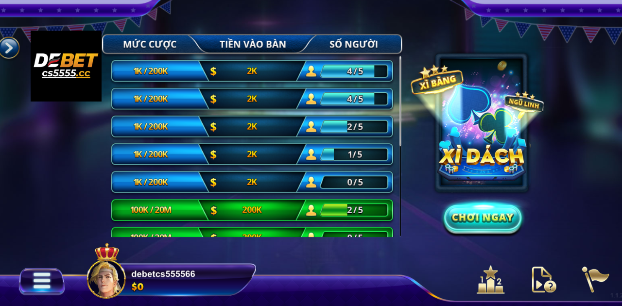 Bàn Chơi Xì Dách DEBET - Đăng Ký Tặng 888K Chơi Game Bài DEBET